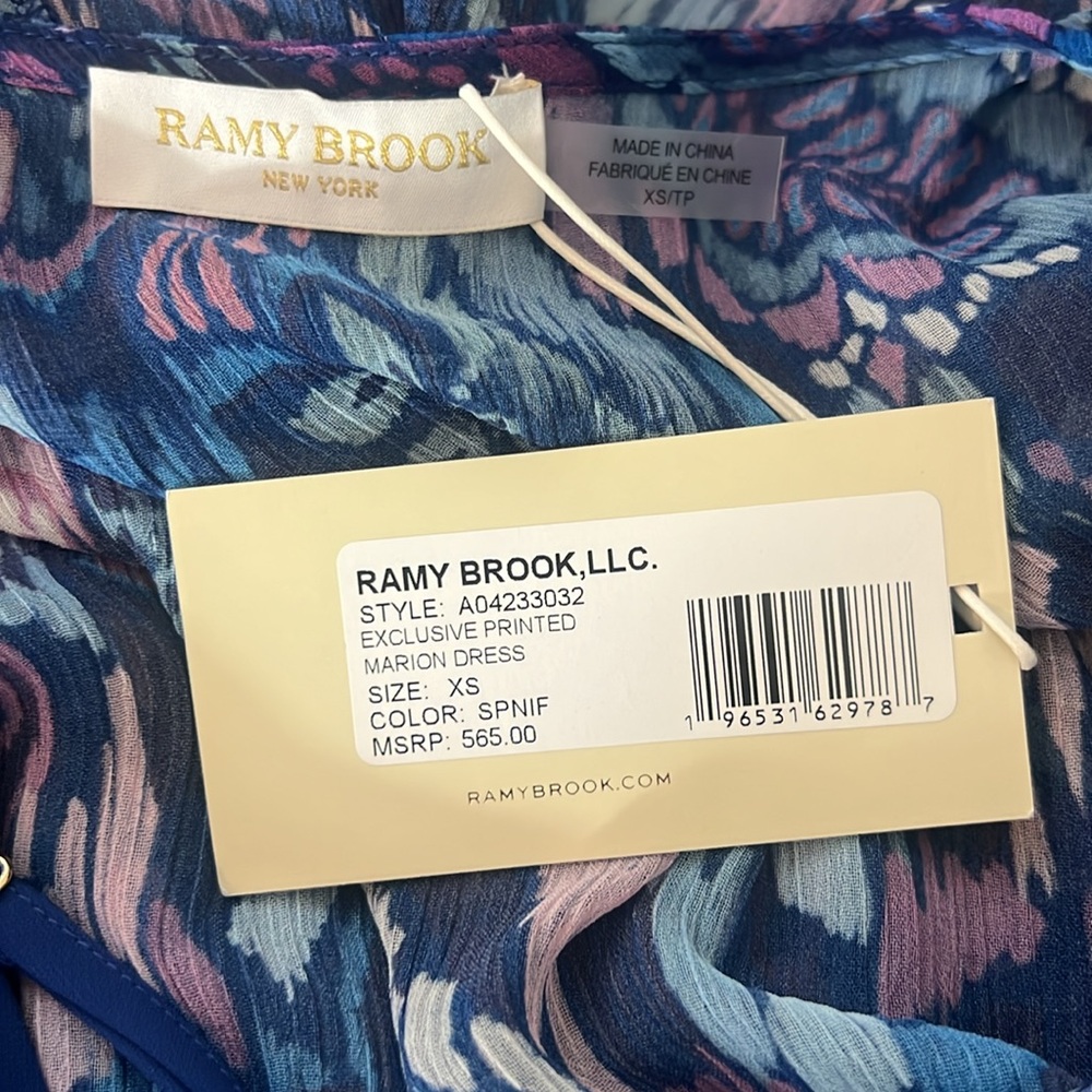 NWT Ramy Brook Exclusive Printed Marion Maxi Dress Blue Pink Pockets XS - Picture 11 of 12